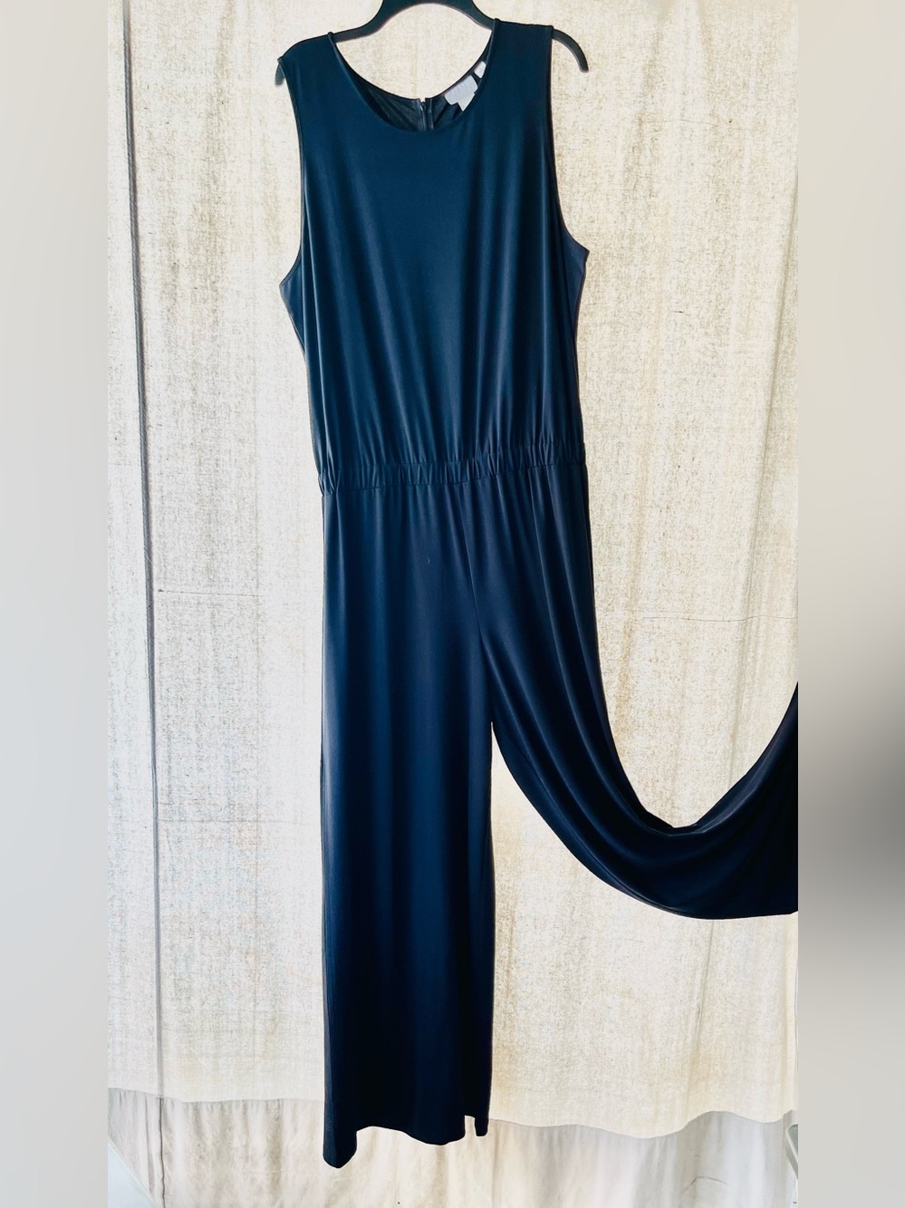 Joan Rivers Classics Sleeveless Jersey Knit Wide Leg Jumpsuit Black Large L